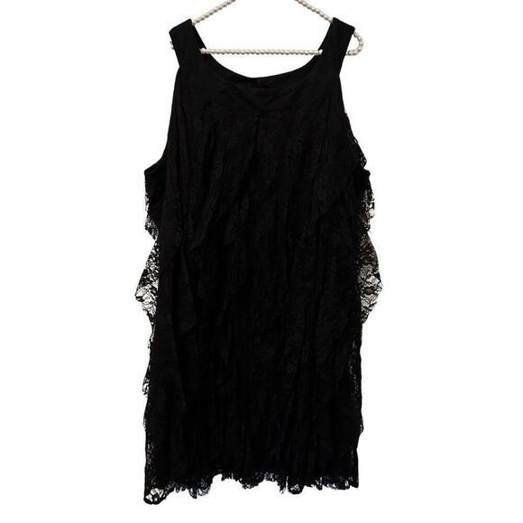 Whimsigoth witchy Dress Size 26W Black Sheer Floral Lace Overlay Halter Roamans - Picture 1 of 11